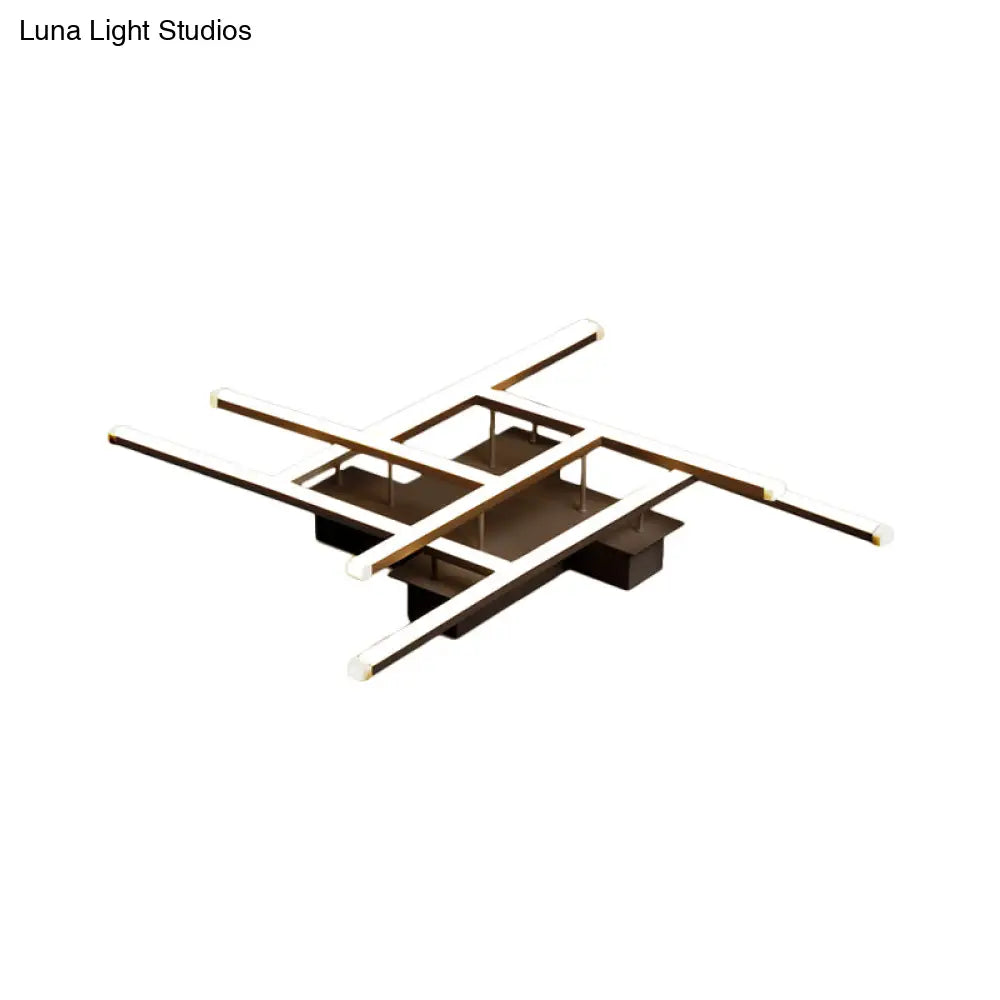 Modern Crisscross Semi Flush Led Ceiling Light For Bedrooms - Black Acrylic