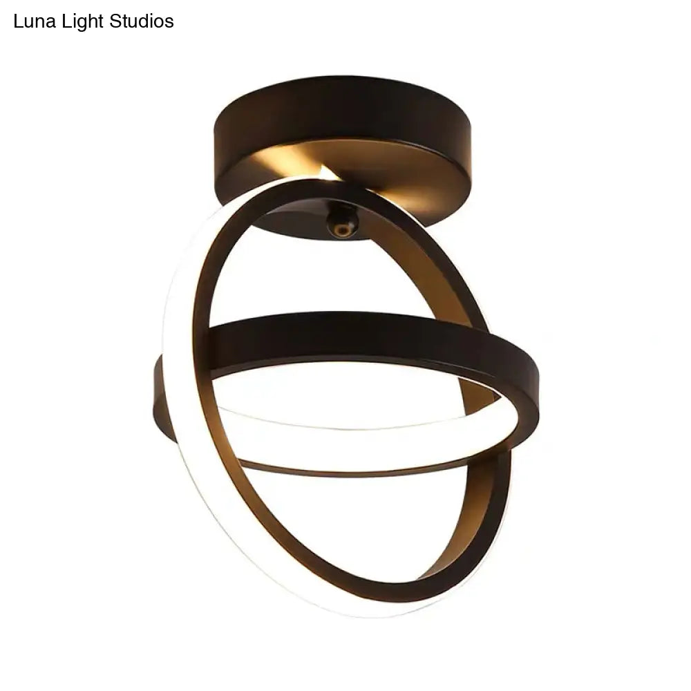 Modern Crossed Circle Led Ceiling Lamp In Warm/White Light - Metal Flush Mount Fixture