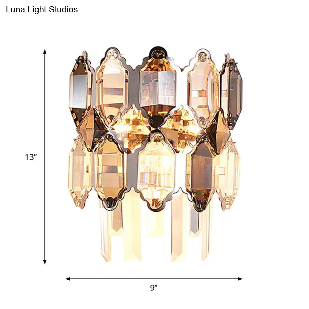 Modern Crystal 2-Bulb Wall Sconce In Silver For Staircase