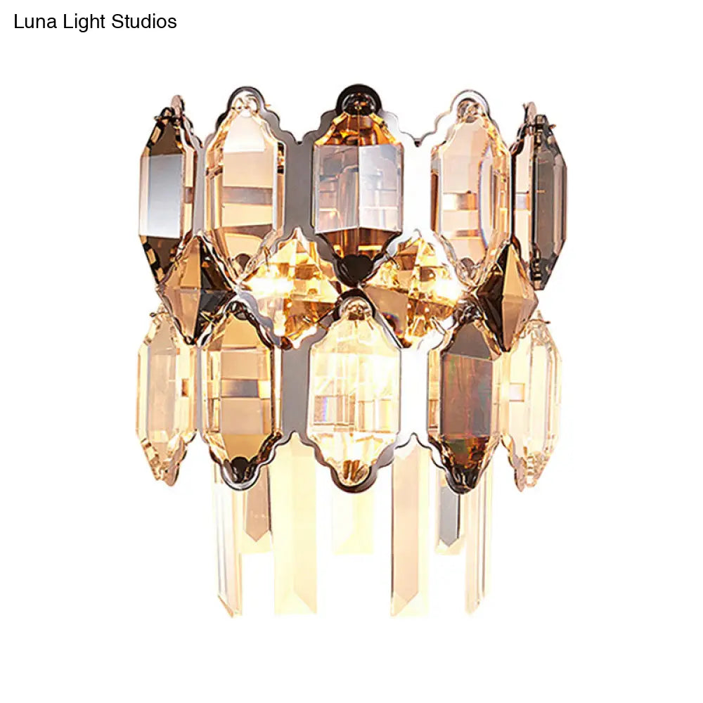 Modern Crystal 2-Bulb Wall Sconce In Silver For Staircase