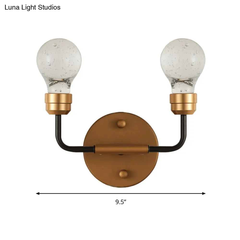 Modern Crystal 2-Light Brass Wall Light - Bulb Shaped Sconce Lamp For Bedroom & Living Room