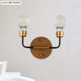 Modern Crystal 2-Light Brass Wall Light - Bulb Shaped Sconce Lamp For Bedroom & Living Room