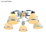 Modern Crystal 5 - Light Cone Semi Flush Ceiling Light In Chrome With Opal Glass Shade For Living