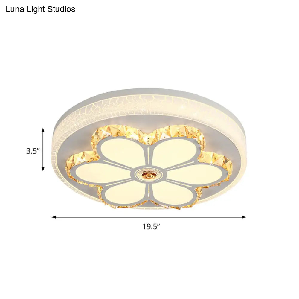 Modern Crystal And Acrylic Flush Ceiling Light With Flower Pattern White/3 Color Led Brown/White
