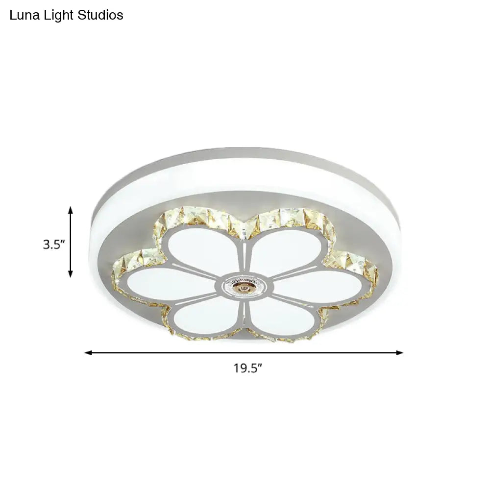 Modern Crystal And Acrylic Flush Ceiling Light With Flower Pattern White/3 Color Led Brown/White