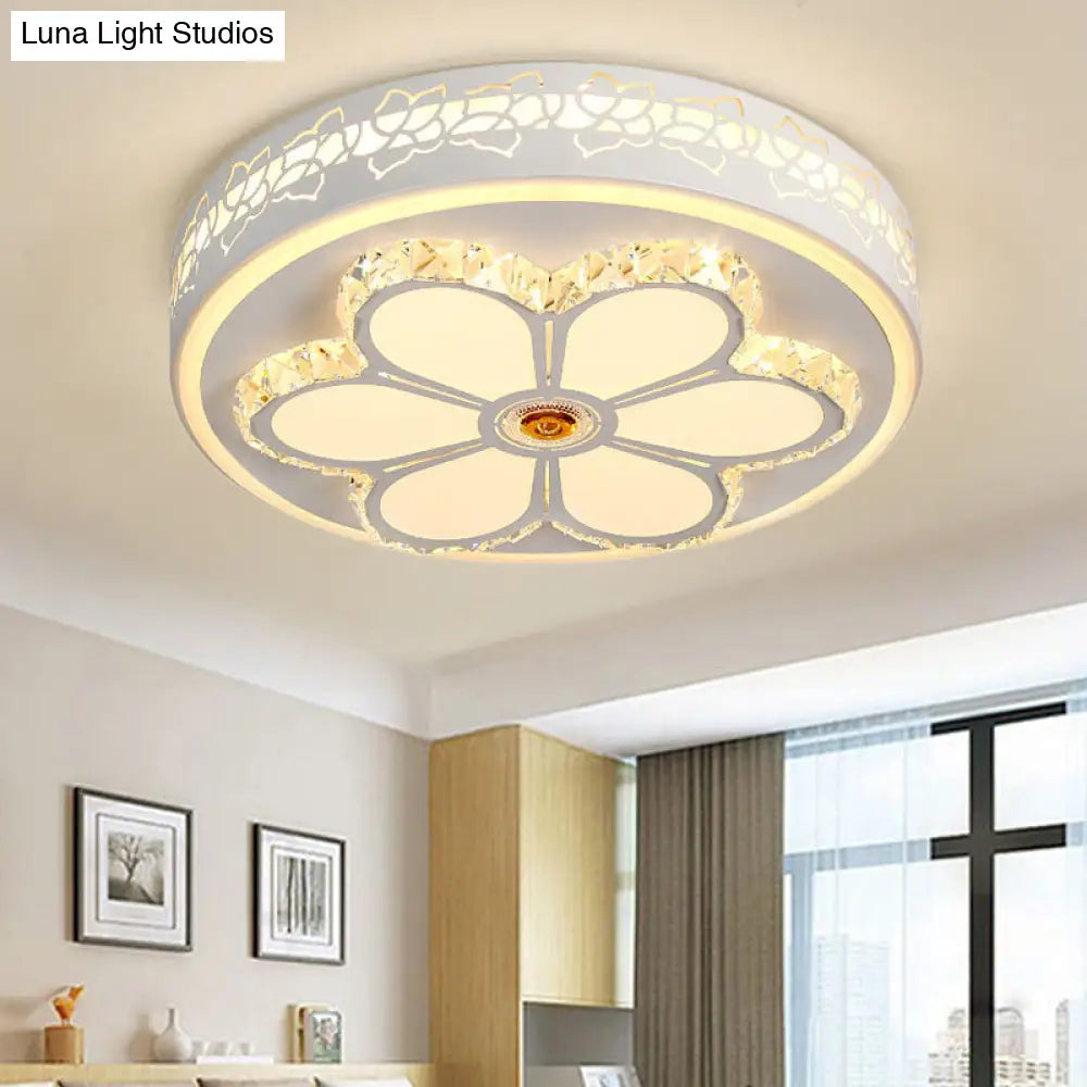 Modern Crystal And Acrylic Flush Ceiling Light With Flower Pattern White/3 Color Led Brown/White