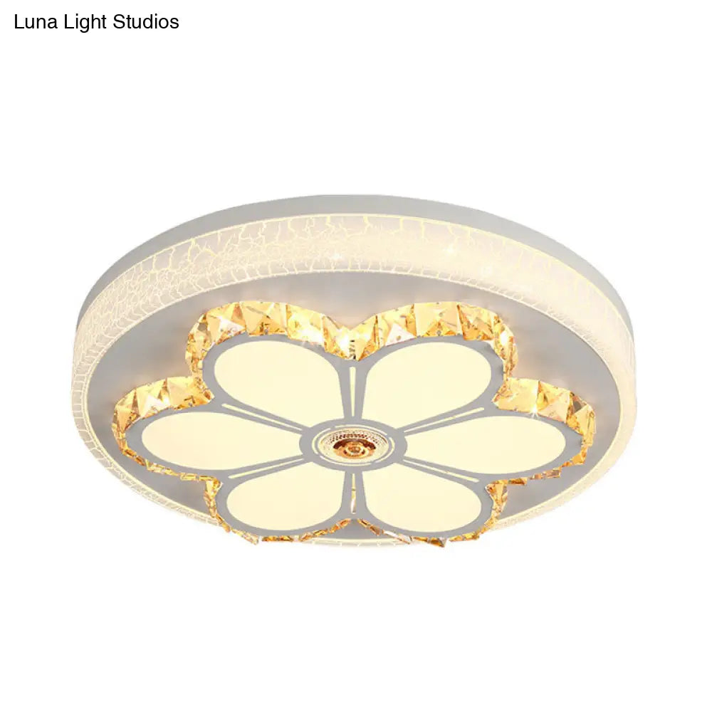 Modern Crystal And Acrylic Flush Ceiling Light With Flower Pattern White/3 Color Led Brown/White