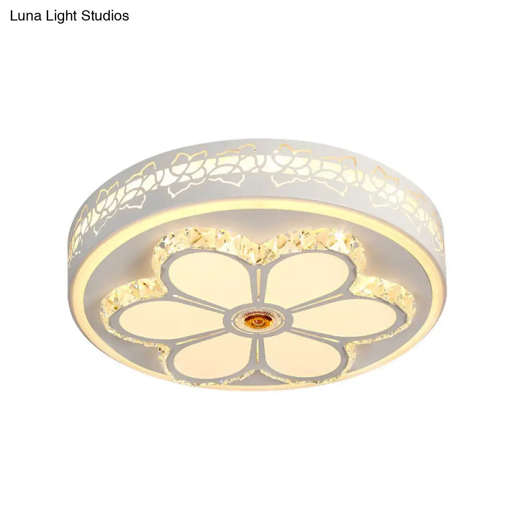 Modern Crystal And Acrylic Flush Ceiling Light With Flower Pattern White/3 Color Led Brown/White