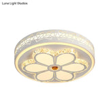 Modern Crystal And Acrylic Flush Ceiling Light With Flower Pattern White/3 Color Led Brown/White