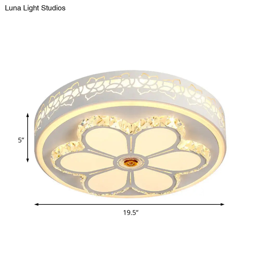 Modern Crystal And Acrylic Flush Ceiling Light With Flower Pattern White/3 Color Led Brown/White