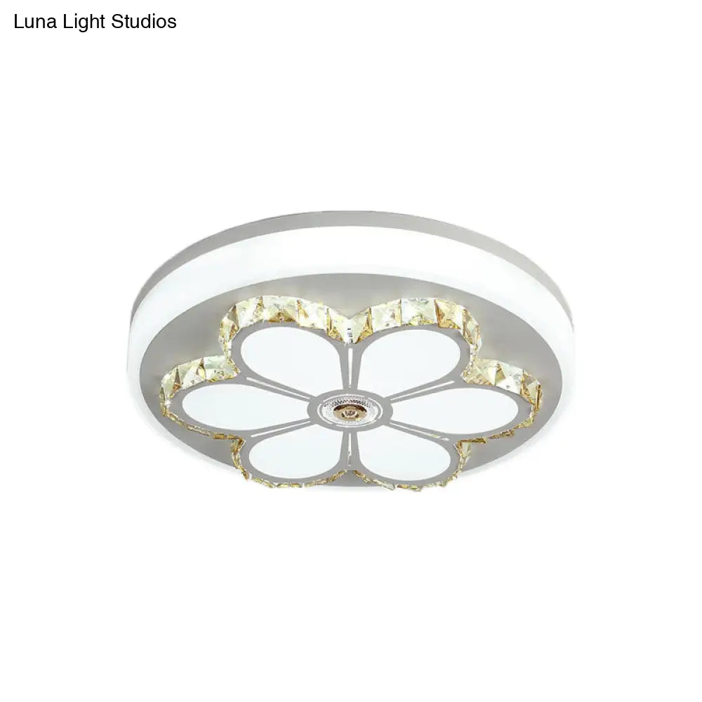 Modern Crystal And Acrylic Flush Ceiling Light With Flower Pattern White/3 Color Led Brown/White