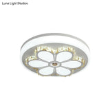 Modern Crystal And Acrylic Flush Ceiling Light With Flower Pattern White/3 Color Led Brown/White