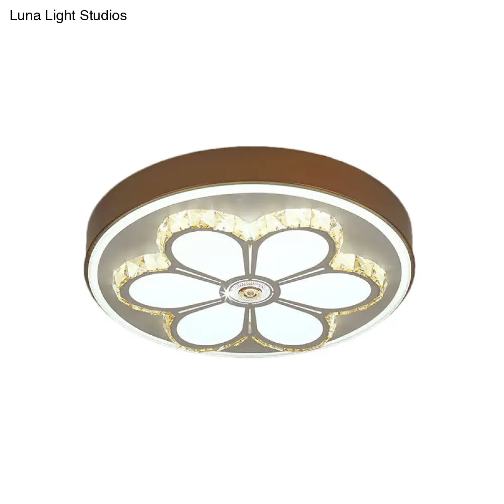 Modern Crystal And Acrylic Flush Ceiling Light With Flower Pattern White/3 Color Led Brown/White