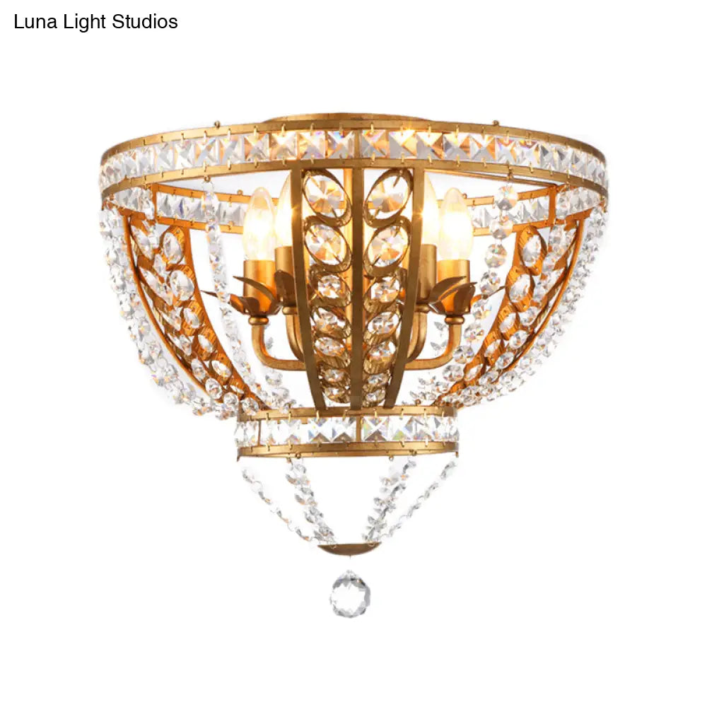 Modern Crystal And Metal Flush Mount Ceiling Light | Dome Corridor Fixture