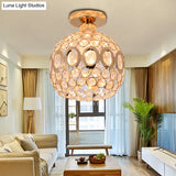 Modern Crystal And Metal Semi Flush Mount Ceiling Light With Gold Dome Shade