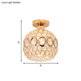 Modern Crystal And Metal Semi Flush Mount Ceiling Light With Gold Dome Shade