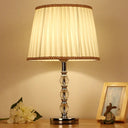 Modern Crystal Barrel Nightstand Lamp 1 Bulb Beige Table Light For Bedroom