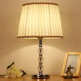 Modern Crystal Barrel Nightstand Lamp 1 Bulb Beige Table Light For Bedroom