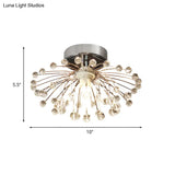 Modern Crystal Bead Starburst Foyer Mini Semi Flush Light Ceiling Lamp