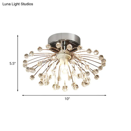 Modern Crystal Bead Starburst Foyer Mini Semi Flush Light Ceiling Lamp
