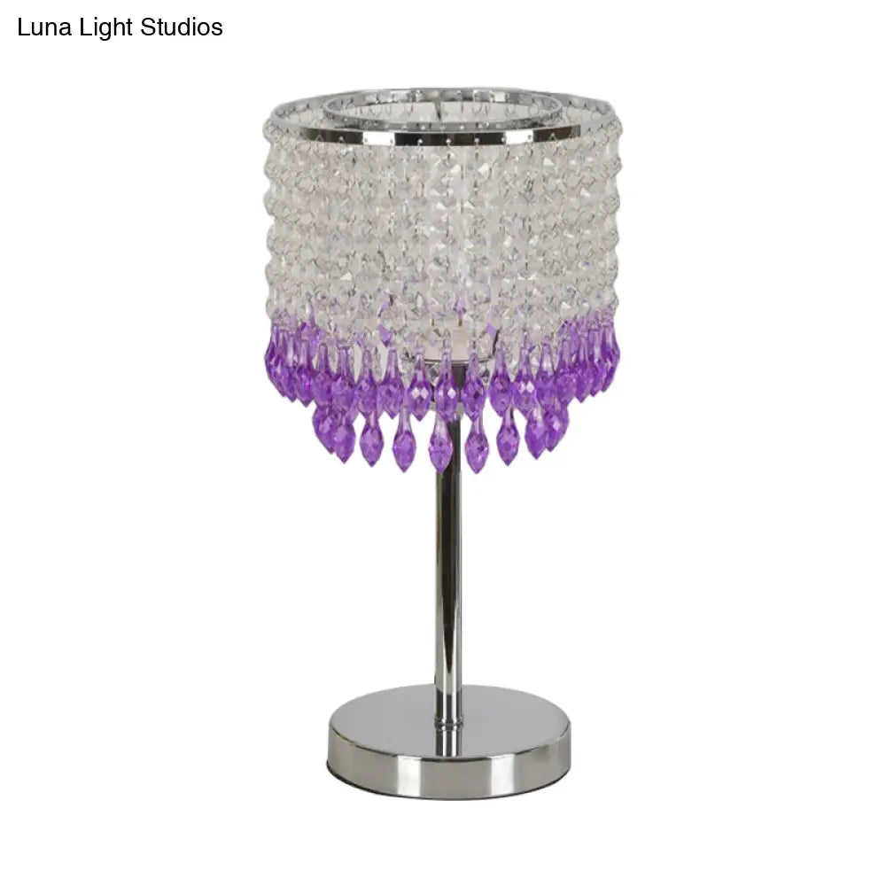 Modern Crystal Beaded Table Lamp - Red/Pink/Purple Tassel Design Single-Bulb Nightstand Light For