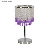 Modern Crystal Beaded Table Lamp - Red/Pink/Purple Tassel Design Single-Bulb Nightstand Light For