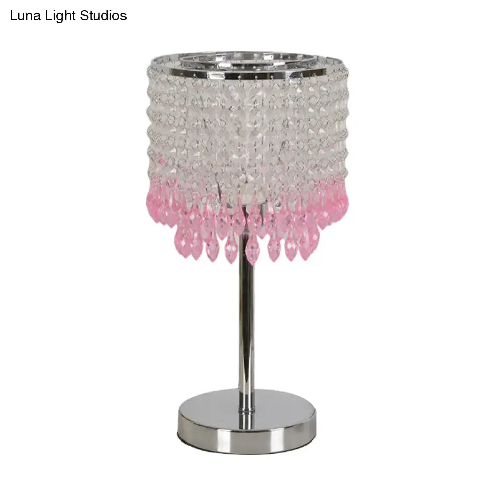 Modern Crystal Beaded Table Lamp - Red/Pink/Purple Tassel Design Single-Bulb Nightstand Light For