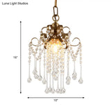 Modern Crystal Beads Pendant Ceiling Lamp - Gold Curved Design 1 Bulb Suspension For Bedchamber