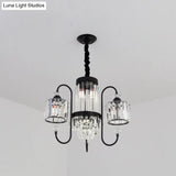 Modern Crystal Black Chandelier - 5/8 Cylindrical Heads Suspension Light With Gooseneck Arm