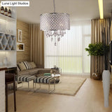 Modern Crystal Black/Chrome Pendant Drum Chandelier - 4 Lights Rustic Dining Room Light Fixture