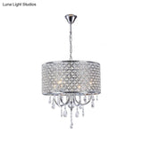 Modern Crystal Black/Chrome Pendant Drum Chandelier - 4 Lights Rustic Dining Room Light Fixture