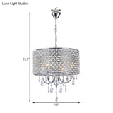 Modern Crystal Black/Chrome Pendant Drum Chandelier - 4 Lights Rustic Dining Room Light Fixture
