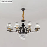 Modern Crystal Black Conical Ceiling Light Chandelier Pendant Lamp - 6/8 Heads For Living Room