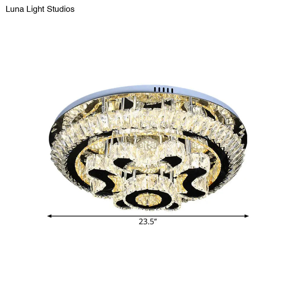 Modern Crystal Block Ceiling Light Fixture For Living Room - Led Flush Mount Lamp With Stainless -