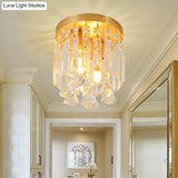 Modern Crystal Block Cylinder Flush Mount Light With Brass Finish - 2 Lights 8’/10’ Wide