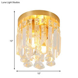 Modern Crystal Block Cylinder Flush Mount Light With Brass Finish - 2 Lights 8’/10’ Wide