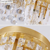 Modern Crystal Block Cylinder Flush Mount Light With Brass Finish - 2 Lights 8’/10’ Wide