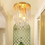 Modern Crystal Block Cylinder Flush Mount Light With Brass Finish - 2 Lights 8’/10’ Wide / 10’