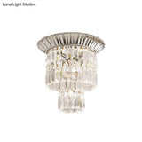 Modern Crystal Block Double Cylinder Shade Flush Ceiling Light - 5 Lights Chrome/Gold