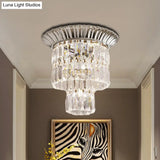 Modern Crystal Block Double Cylinder Shade Flush Ceiling Light - 5 Lights Chrome/Gold