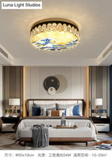 Modern Crystal Block Drum Flush Mount Led Ceiling Light For Bedroom In Brass Finish