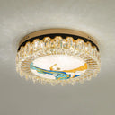 Modern Crystal Block Drum Flush Mount Led Ceiling Light For Bedroom In Brass Finish Turquoise