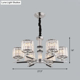 Modern Crystal Block Drum Pendant Chandelier - Black 3/6-Head Ceiling Light With Stylish Radial