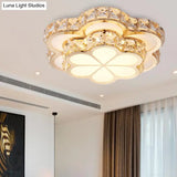 Modern Crystal Block Flower Flush Mount Led Ceiling Light Fixture 10’/12’/14’ W White