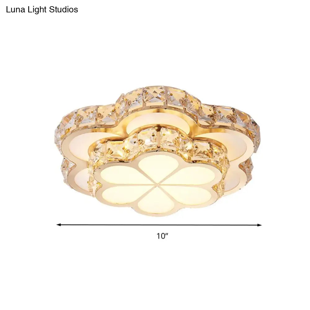 Modern Crystal Block Flower Flush Mount Led Ceiling Light Fixture 10’/12’/14’ W White