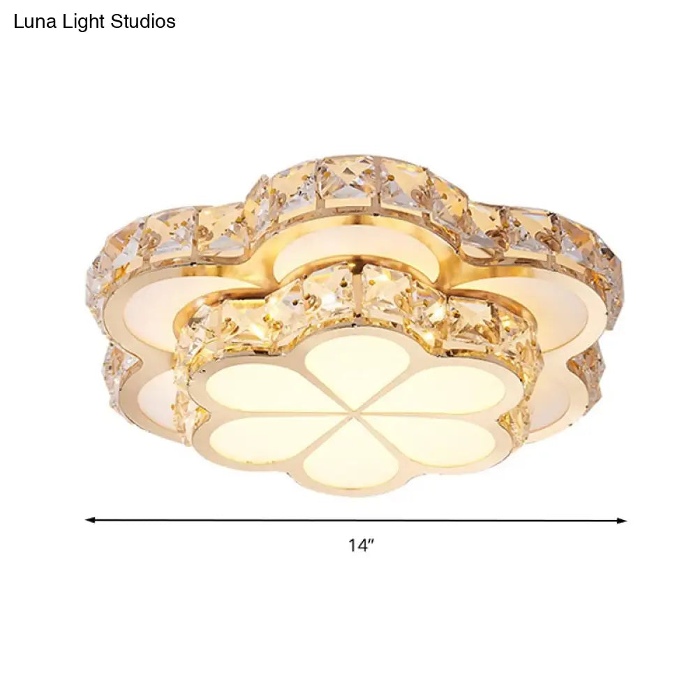 Modern Crystal Block Flower Flush Mount Led Ceiling Light Fixture 10’/12’/14’ W White