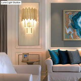 Modern Crystal Block Gold Sconce Light With 4 Tiered Wall-Mounted Heads For Bedroom