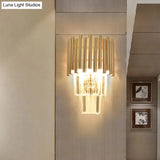 Modern Crystal Block Gold Sconce Light With 4 Tiered Wall-Mounted Heads For Bedroom