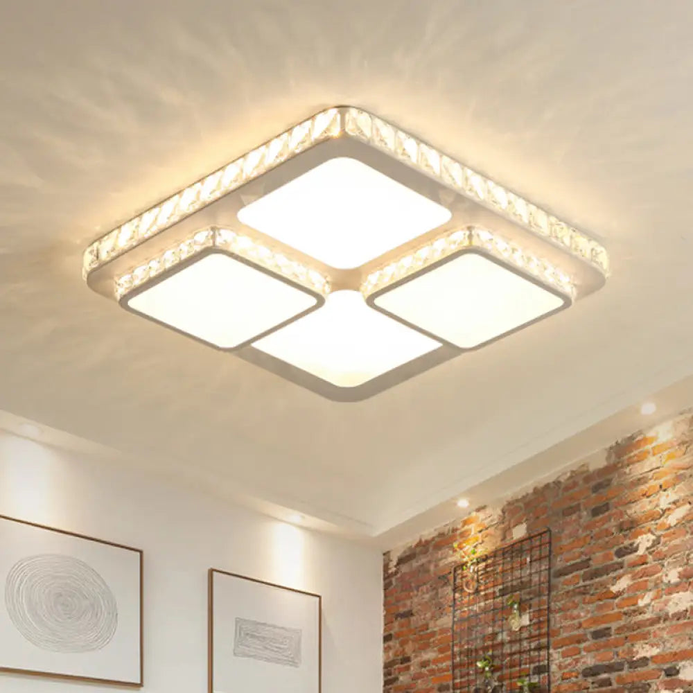 Modern Crystal Block Led White Ceiling Lamp - Splicing Square Flush Light Fixture