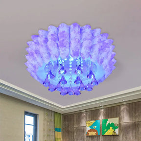 Modern Crystal Blossom Flush Mount Lamp With 5 Lights - Pink/Purple Ceiling Lighting For Bedroom